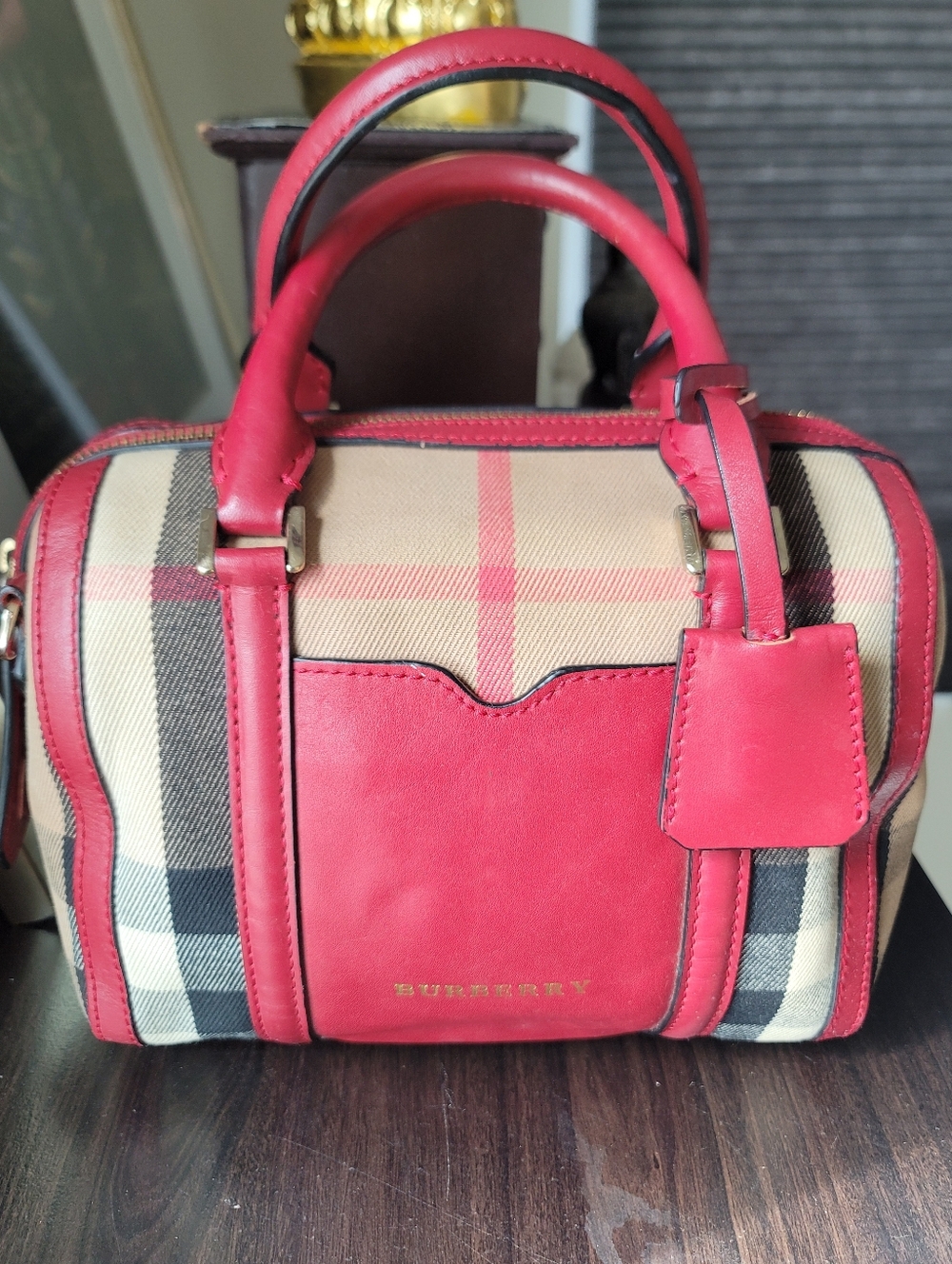 Burberry Tricolor Canvas Leather Boston Bag